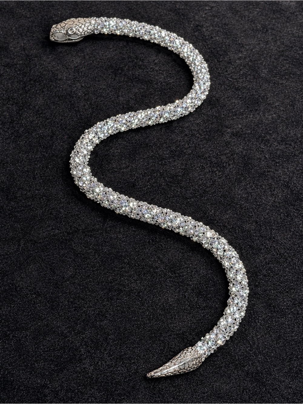 Silver Rhinestone Snake Necklace 29.5” - Picture 4 of 8